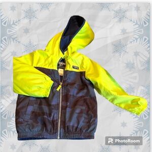 OSHKOSH B’gosh 3T Boys Jacket w hood lined Lime green & gray. Barely worn EUC